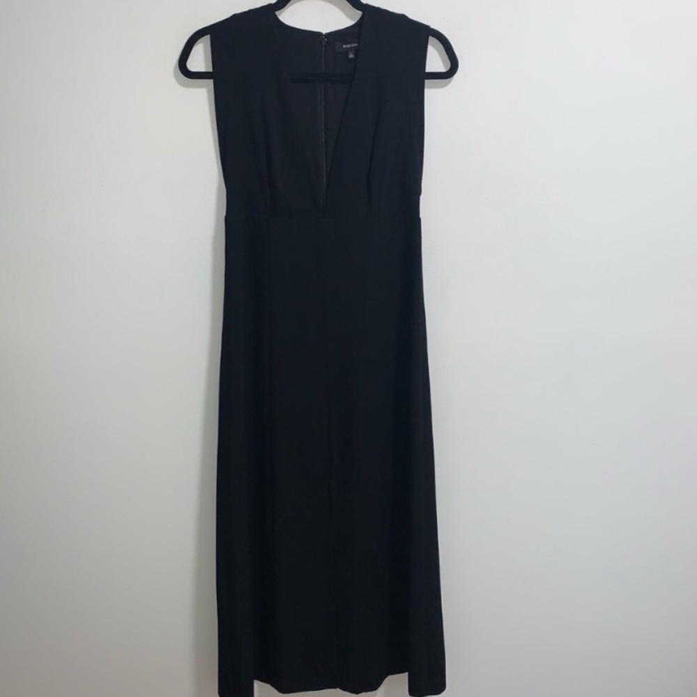 Babaton Black V-Neck Midi Front Slit Dress